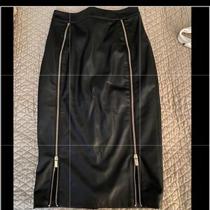 Black faux leather pencil skirt with zippers